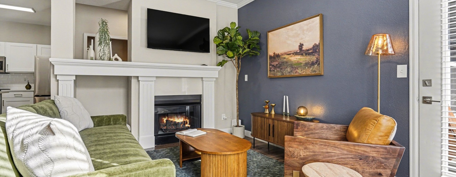 a living room with a couch and a coffee table