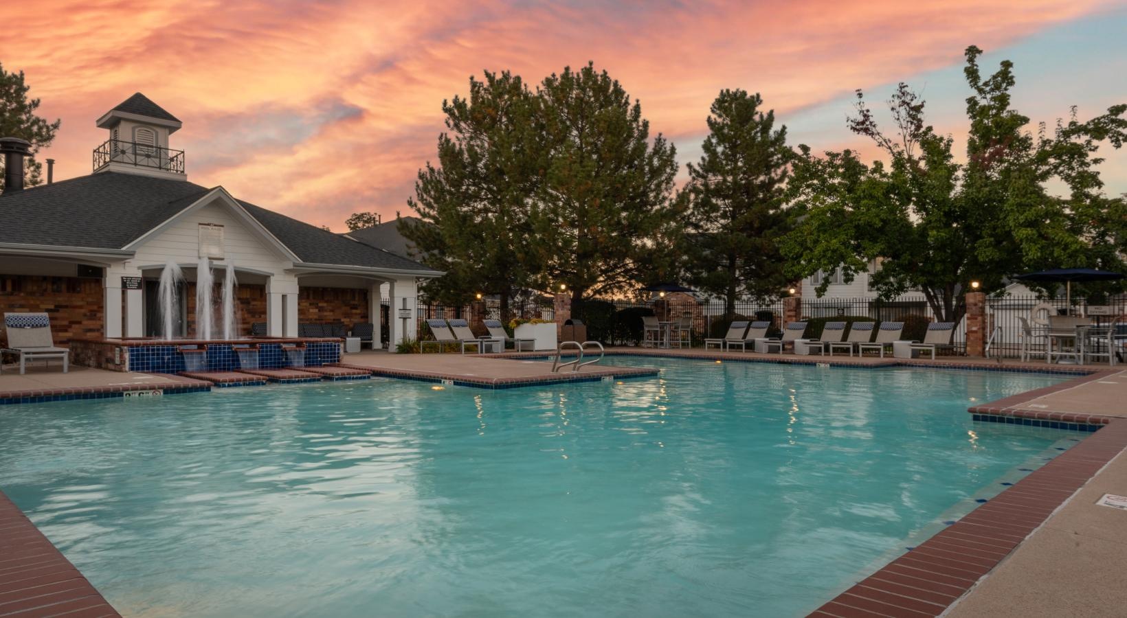 a swimming pool in a courtyard